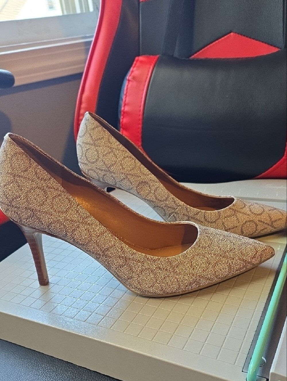 Calvin Klein Champagne Logo Pointed-Toe Pumps - Picture 6 of 9